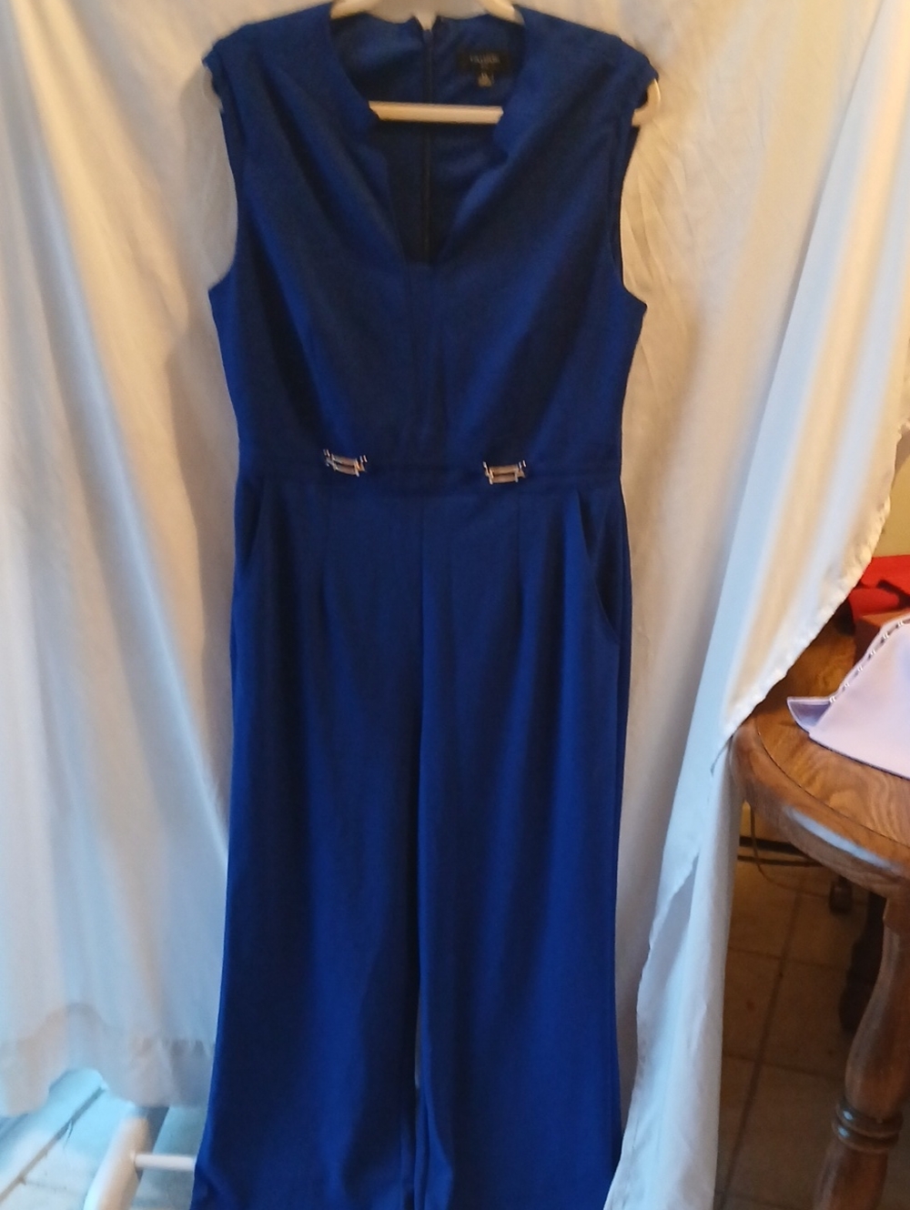 Tahari ASL Royal Blue Sleeveless Jumpsuit with Waist Accents